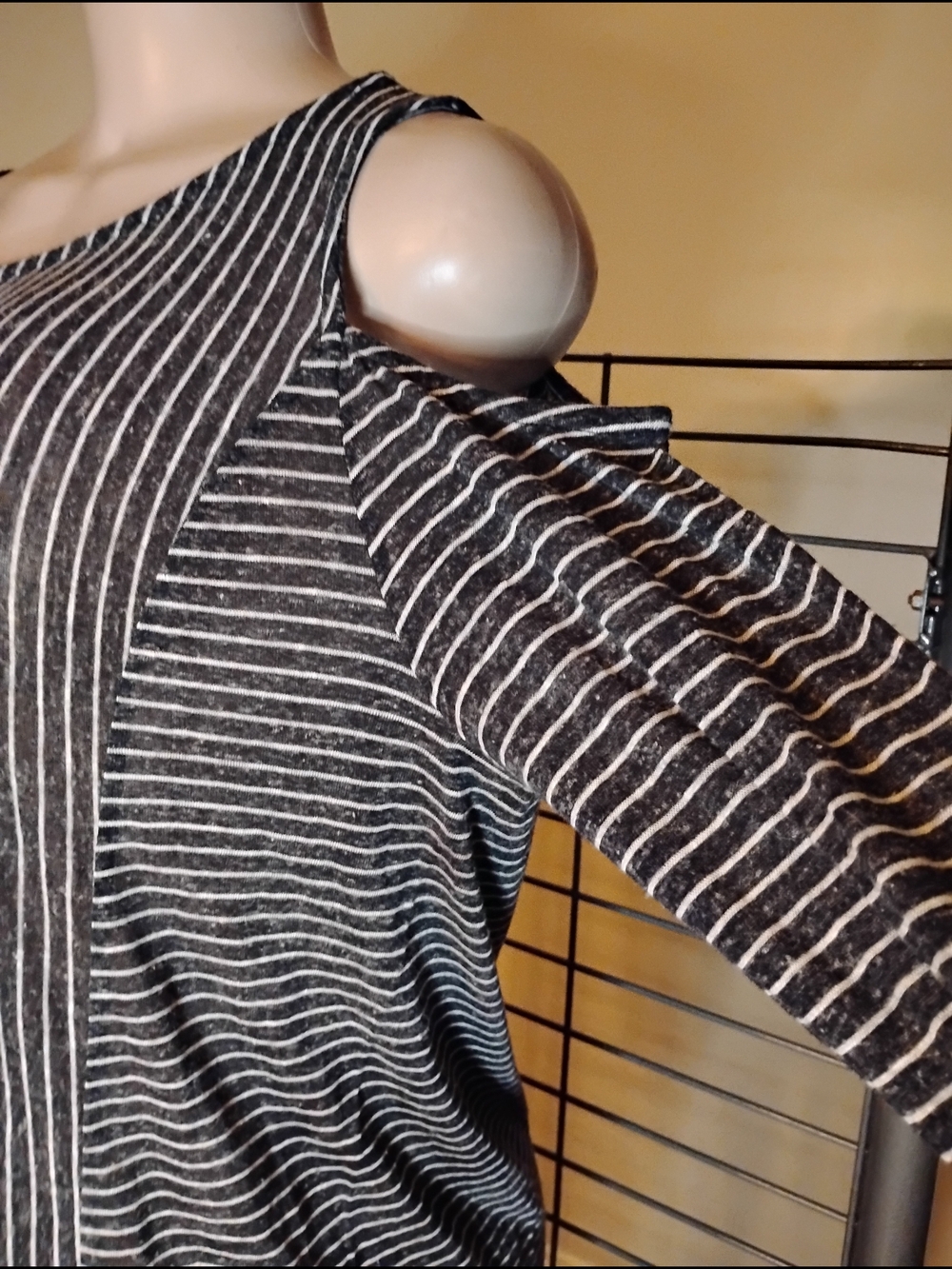 Cato Black with White Pinstripe Cold-Shoulder Top - Picture 3 of 7